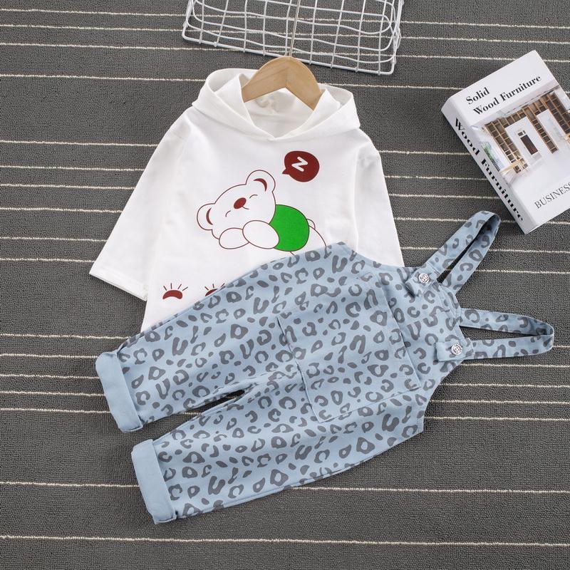 2-piece Hoodie & Leopard Bib Pants for Toddler Girl