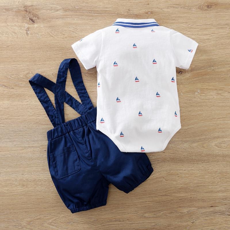 2-piece Bow Decor Bodysuit & Dungarees for Baby Boy