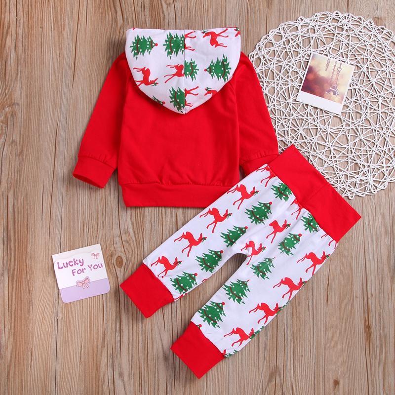 2-piece Elk and Tree Printed Hoodie and Pants Set