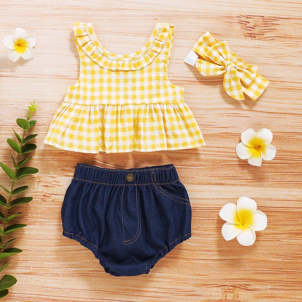 3-piece Plaid Tops & Short & Headband for Baby Girl Children's Clothing