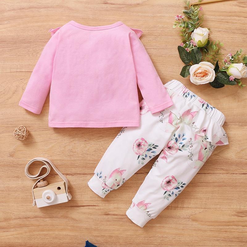 2-piece Ruffle Sweatshirt & Floral Pants for Baby Girl Wholesale Children's Clothing