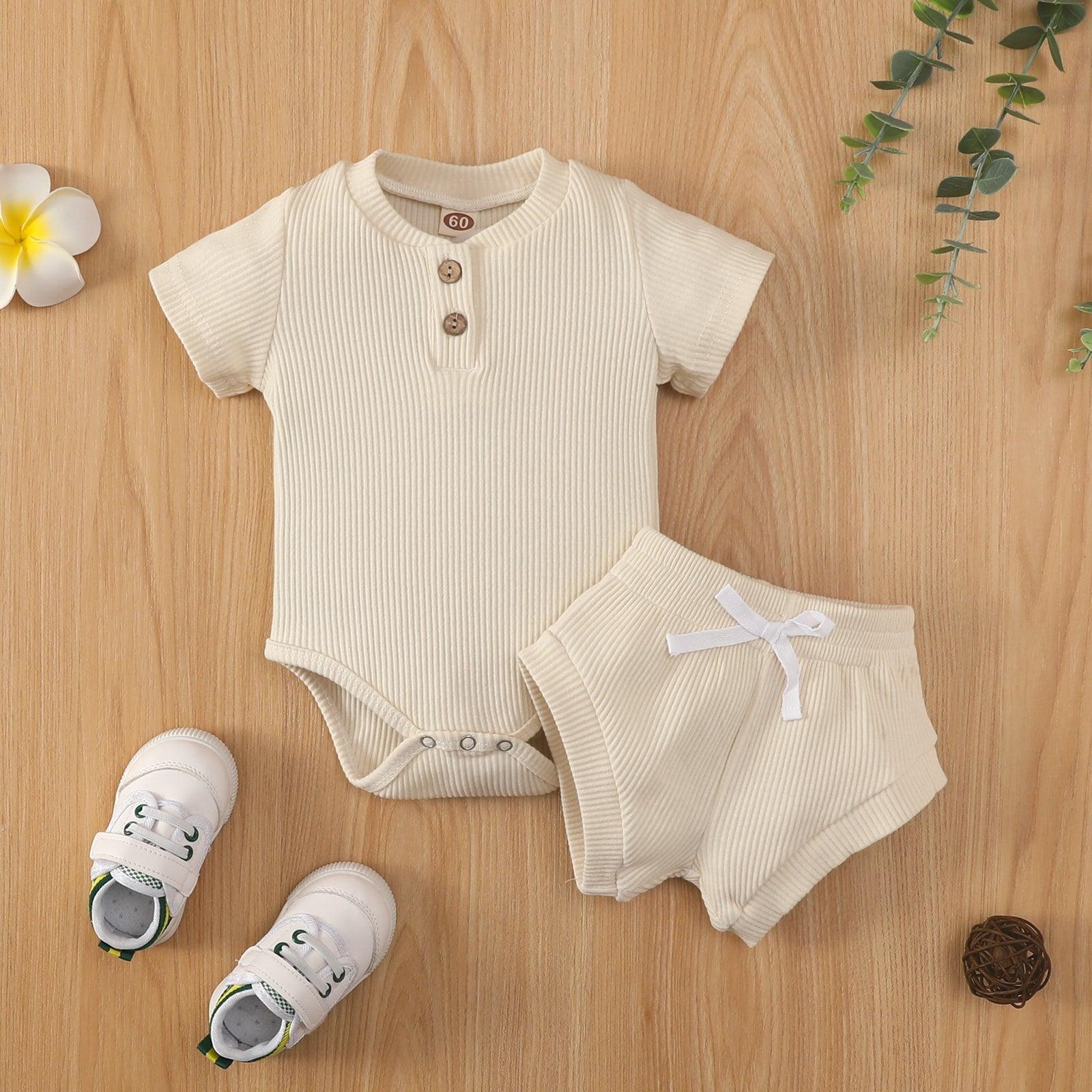 Baby Boy Solid Ribbed Bodysuit And Briefs Baby Outfit Sets