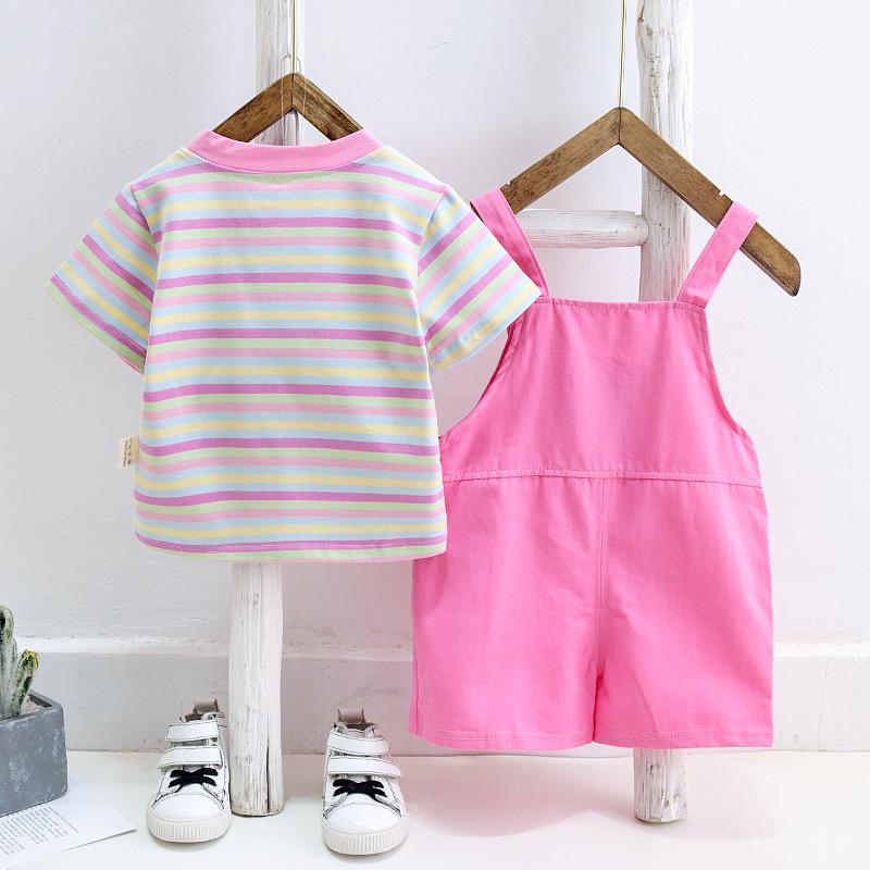 2-piece Colorful Striped T-shirt & Dungarees for Toddler Girl  Wholesale children's clothing