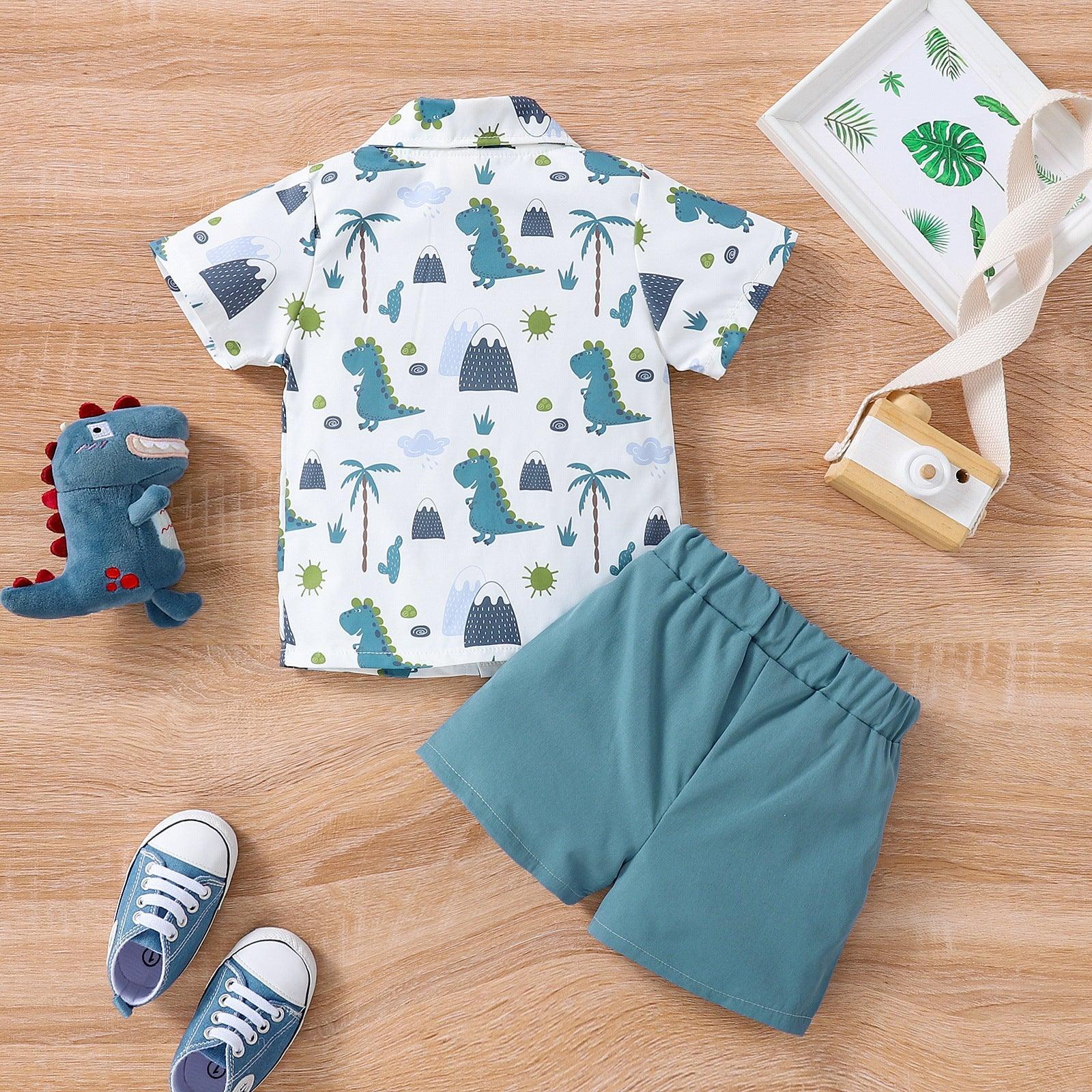 9M-3Y Baby Boys Clothes Sets Dinosaur Print Bowtie Shirts & Shorts Wholesale Baby Clothes