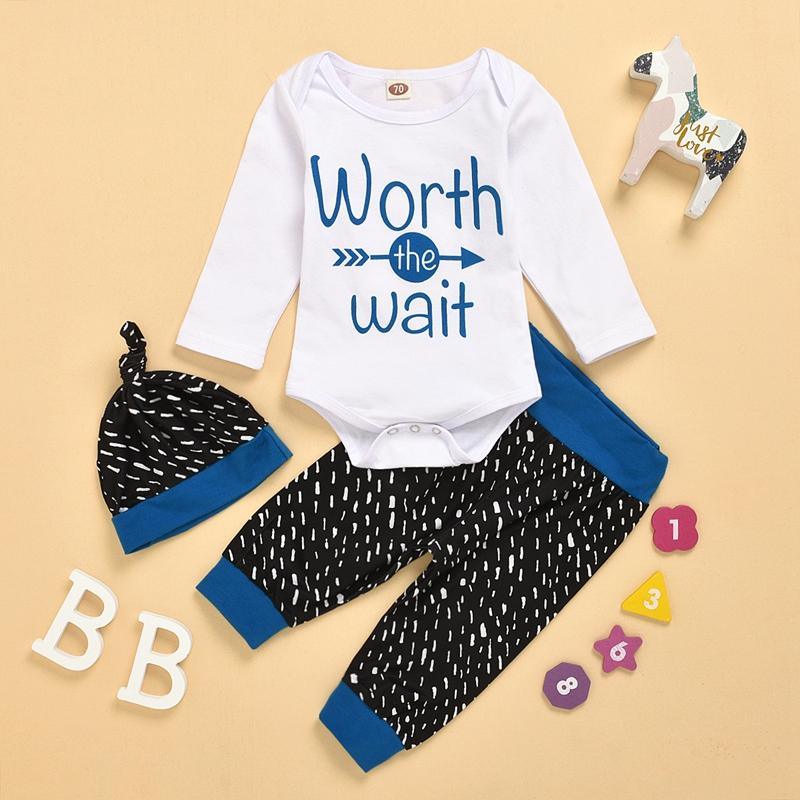 3-piece Letter Pattern Bodysuit & Pants & Hat for Baby Boy