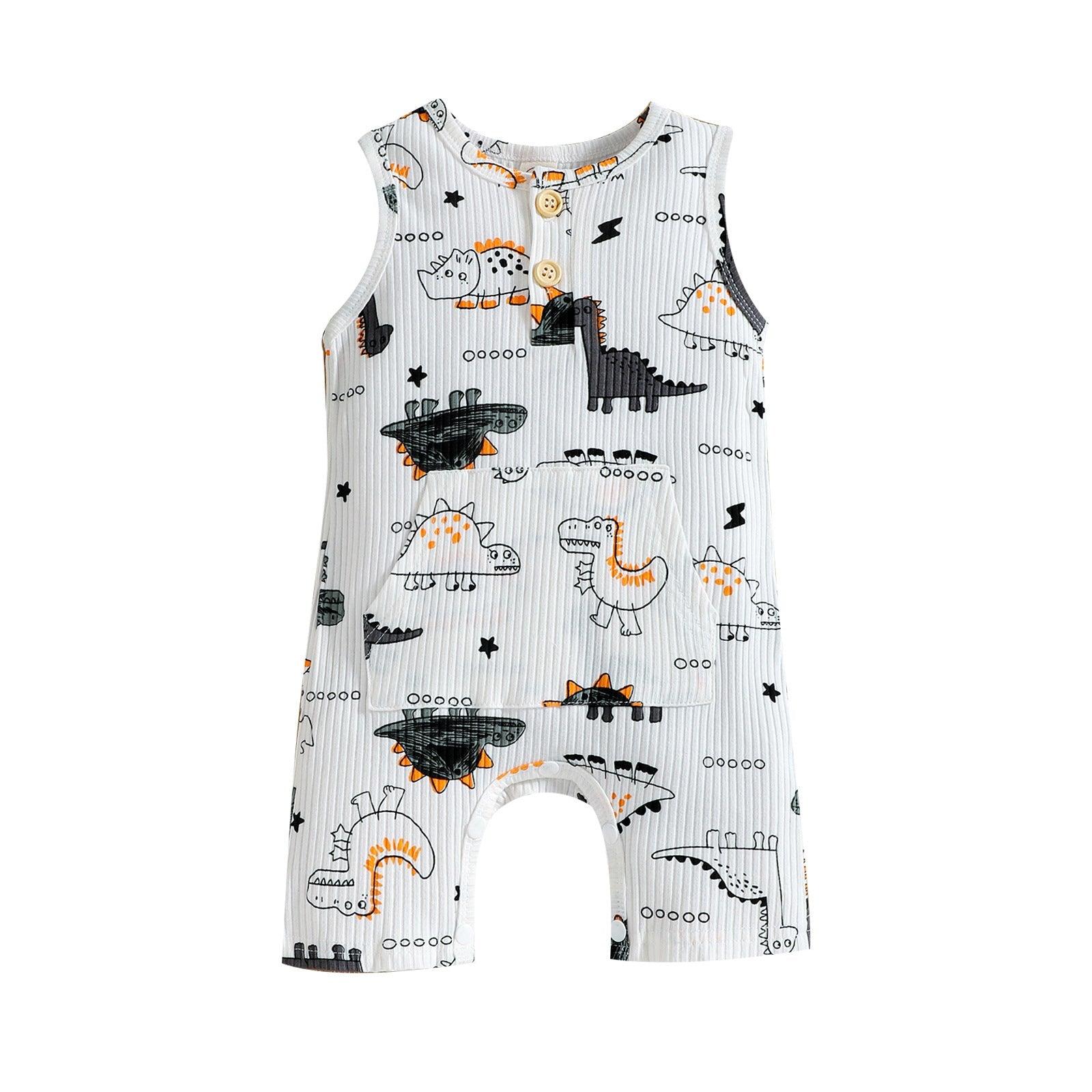 Baby Boy Sleeveless Dinosaur Print Bodysuit Baby One Piece Jumpsuit