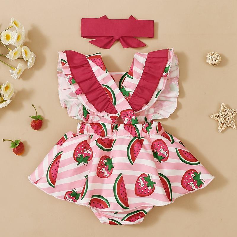 Baby Girl Watermelon Print Bodysuit & Bowknot Headband