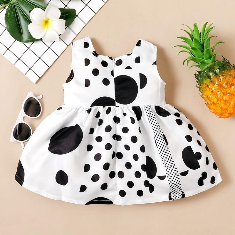 Baby Girl Bow Decor Polka Dot Sleeveless Dress Children's Clothing