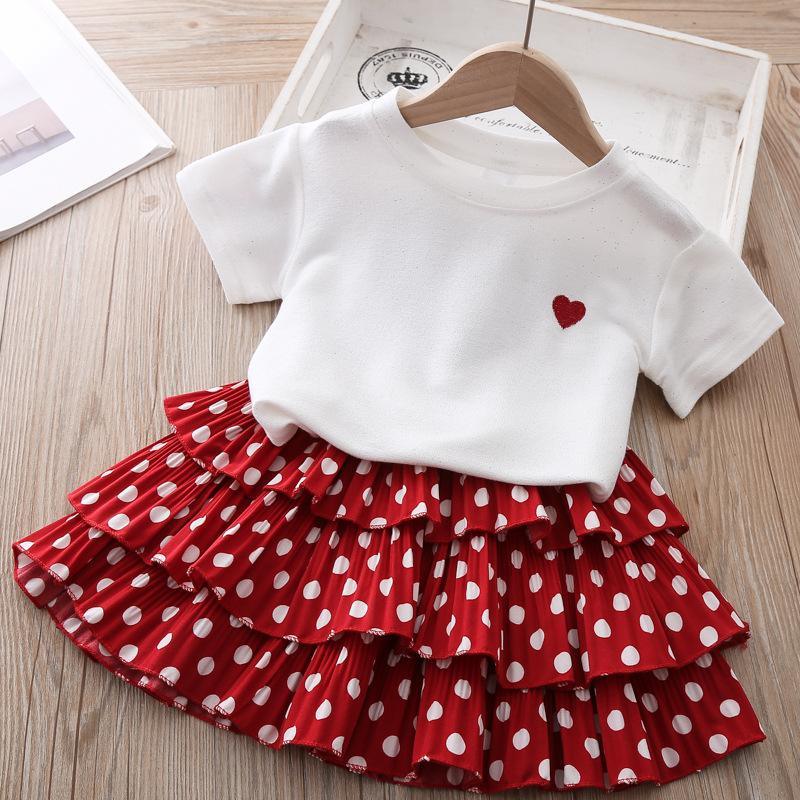 2-piece Heart-shaped Pattern Dress Set for Toddler Girl