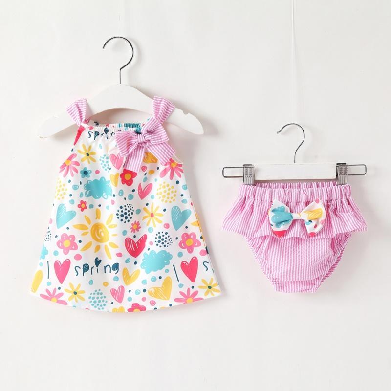 Baby Girl 2pcs Heart-shaped Pattern Suit Cami Top & PP Pants