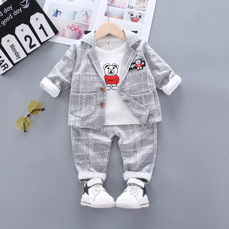 3-piece Plaid Coat & Sweatshirt & Plaid Pants for Children Boy