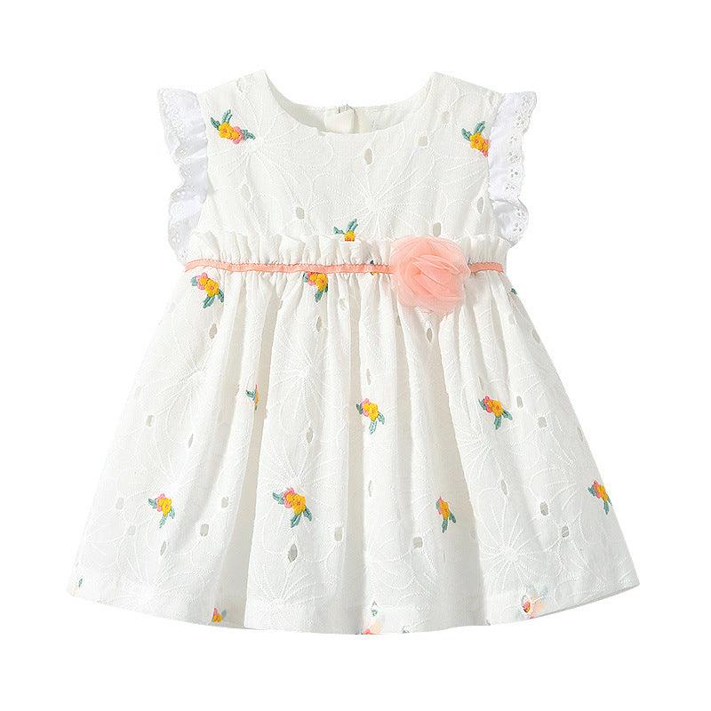 9months-4years Baby Girl Summer Dress Cute Pastoral Flying Sleeves Fresh Embroidery Wholesale Baby Clothes In Bulk