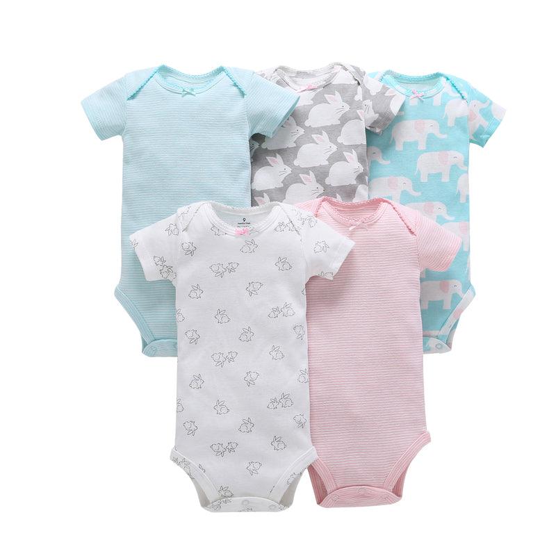 5PCs Set Jumpsuit Baby Boys Girls Short Sleeve Mixed Color Printing Triangle Jumpsuit Creeper 3