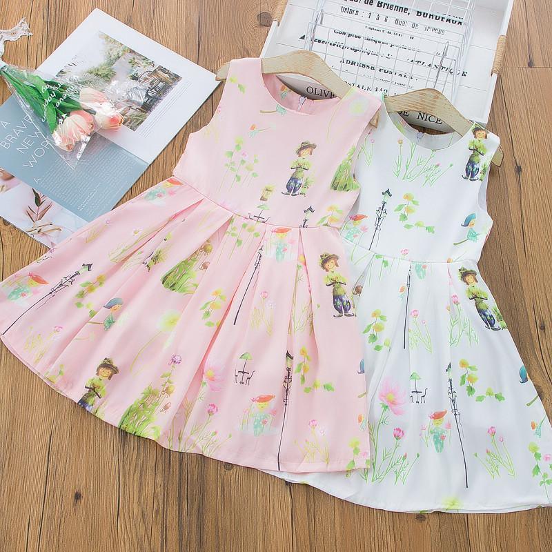 baby girl wholesale boutique clothing Toddler Girl Cartoon Print Sleeveless Dress