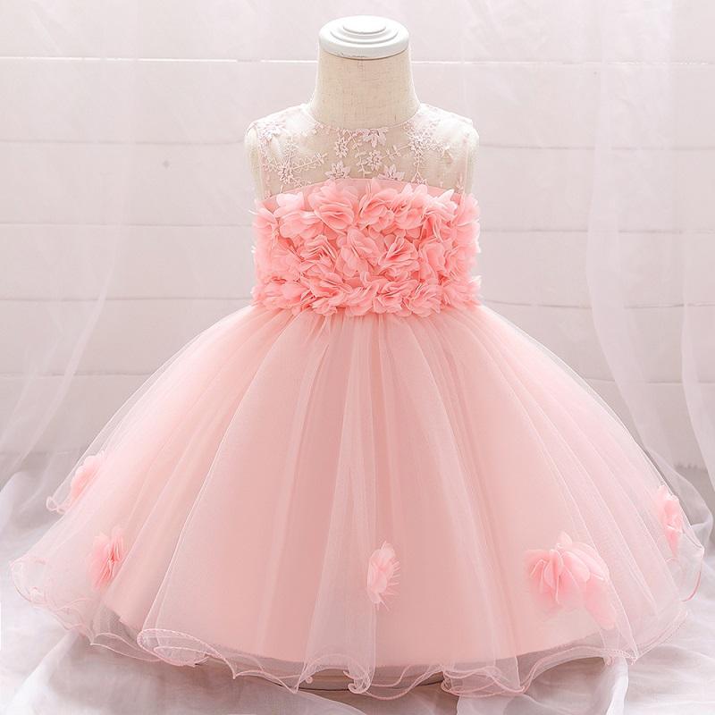 Baby Girl 3D Flower Decor Sleeveless Mesh Formal Dress