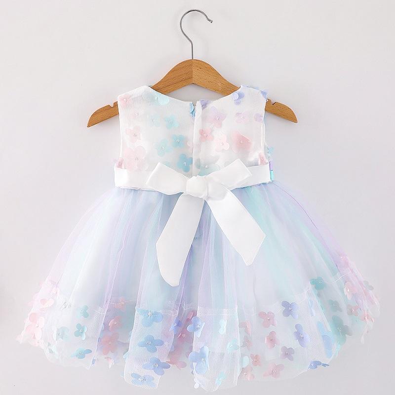 Baby Girl 3D Flower Decor Sleeveless Mesh Hem Formal Dress