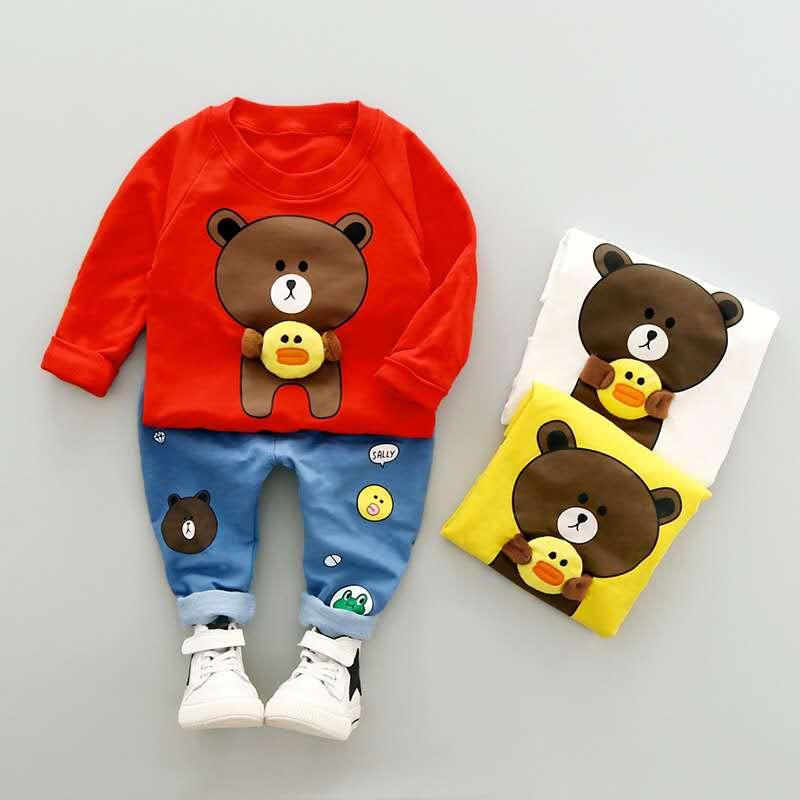 2-piece Bear Pattern Sweatshirts & Pants for Children Boy