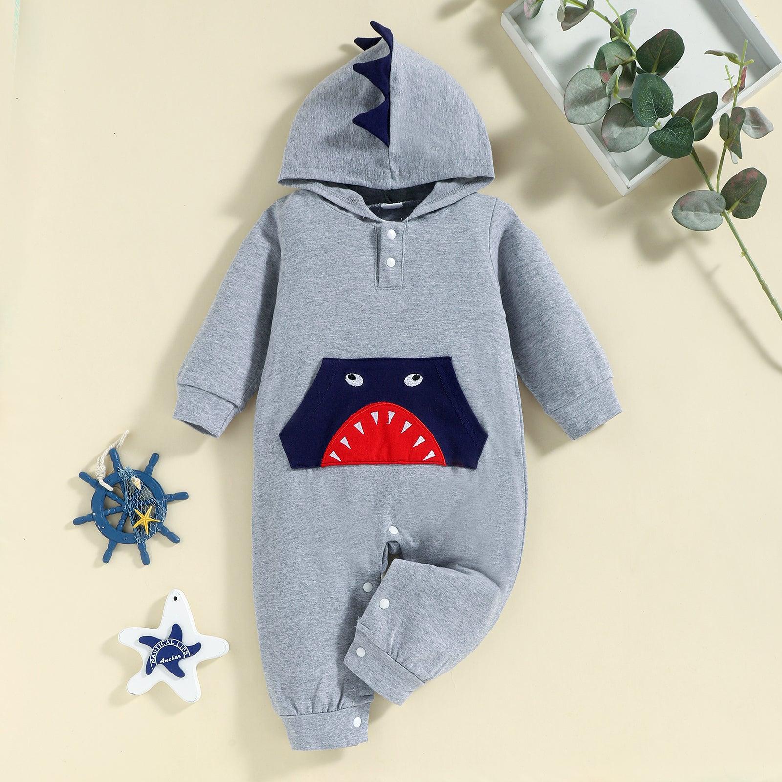 Baby Boys' Dinosaur Hooded Long Sleeved Jumpsuit