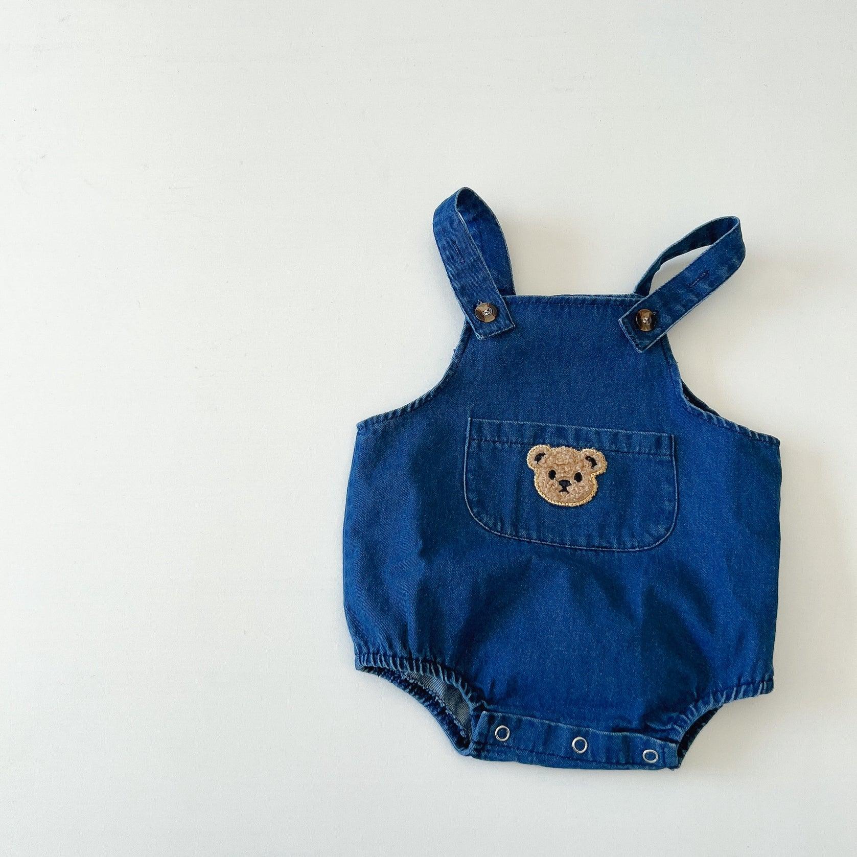 Baby Bear Denim Suspender Bodysuit & Striped Top