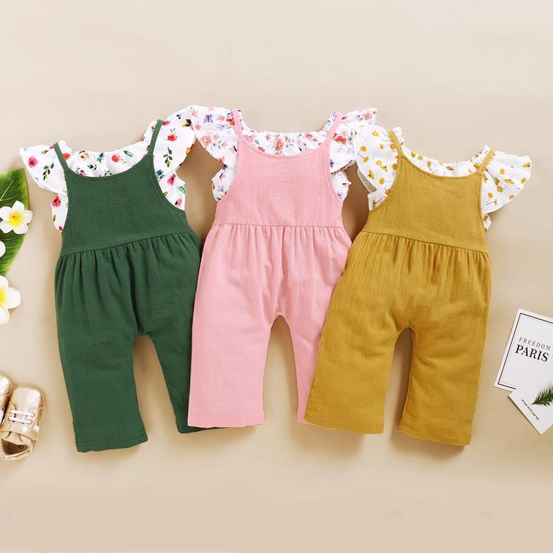 2-piece Floral Printed Blouse & Dungarees for Toddler Girl