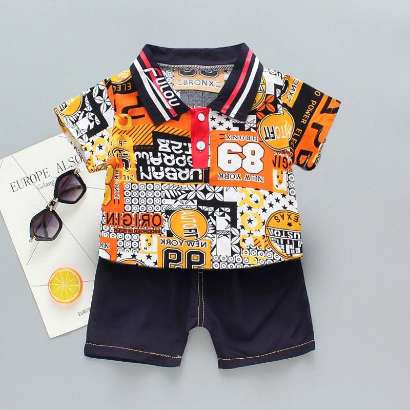 2-piece Letter Pattern Polo Shirt & Shorts for Children Boy