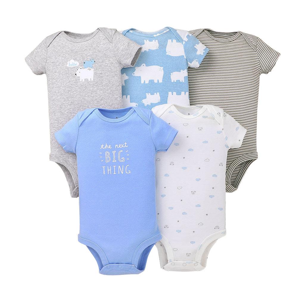 5PCs Set Jumpsuit Baby Boys Girls Short Sleeve Mixed Color Printing Triangle Jumpsuit Creeper 7