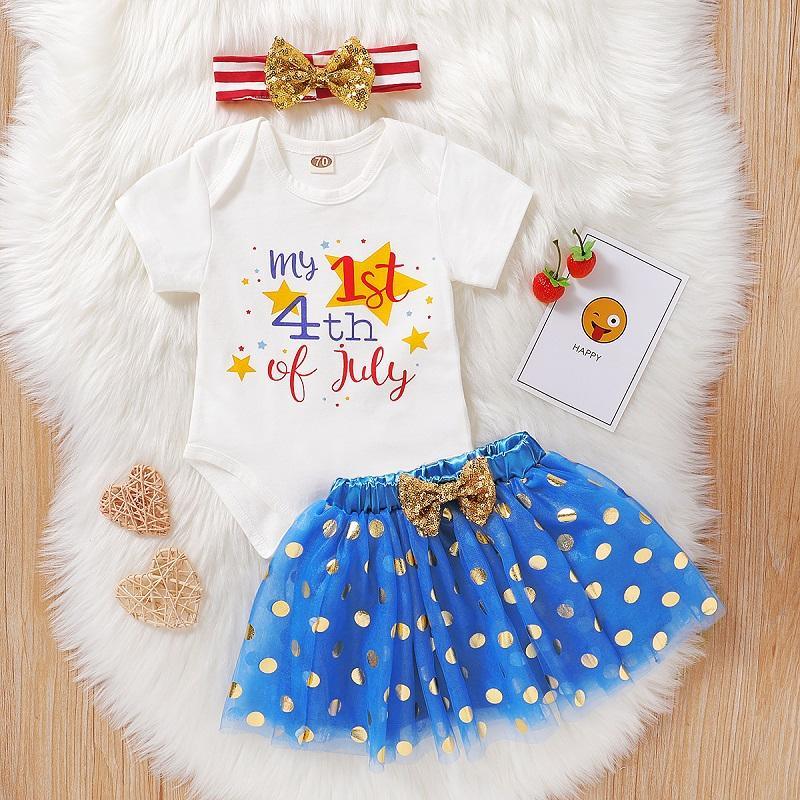 Baby Girl Independence Day Romper & Tutu Mesh Skirt & Bowknot Headband