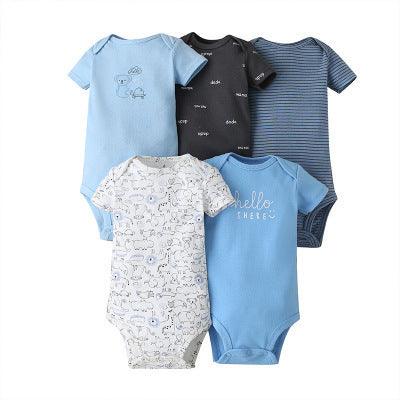 5PCs Set Jumpsuit Baby Boys Girls Short Sleeve Mixed Color Printing Triangle Jumpsuit Creeper 5