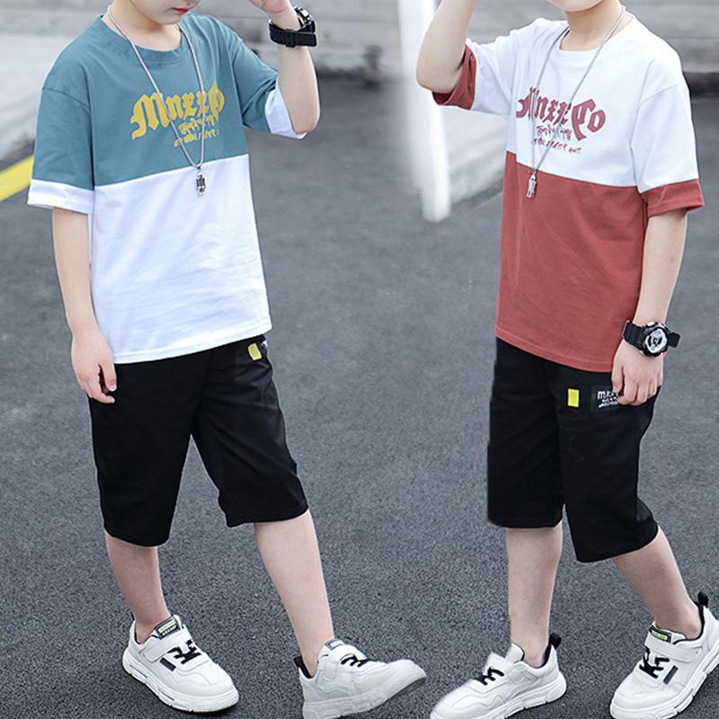 2-piece Color-block Letter Pattern T-shirt & Shorts for Boy