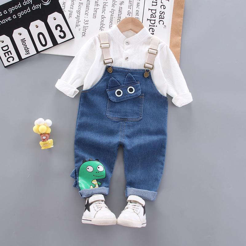 2-piece Cartoon Design Denim Dungarees & Shirt for Toddler Boy Children's Clothing