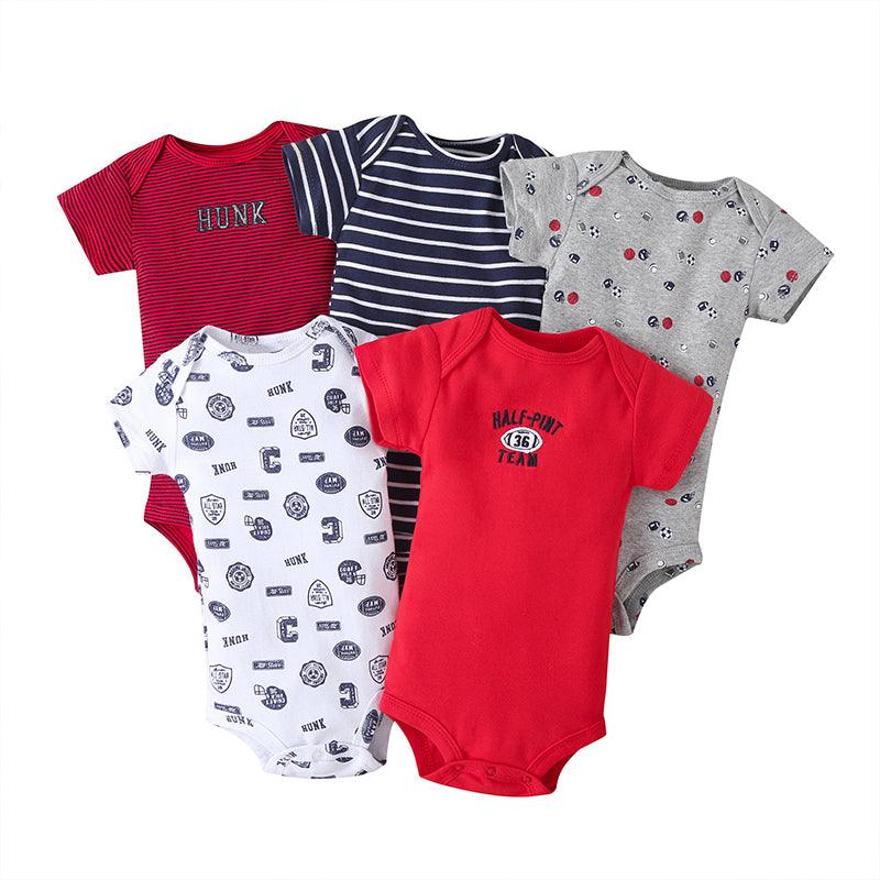 5PCs Set Jumpsuit Baby Boys Girls Short Sleeve Mixed Color Printing Triangle Jumpsuit Creeper 3