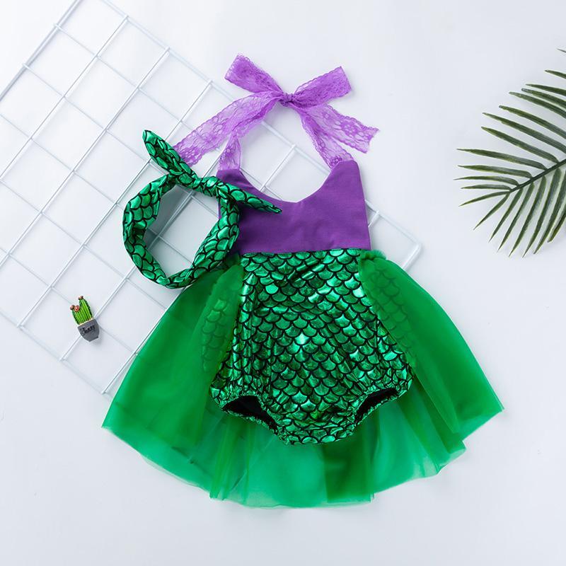 Baby Girl Mermaid Bodysuit & Headband Wholesale Children's Clothing