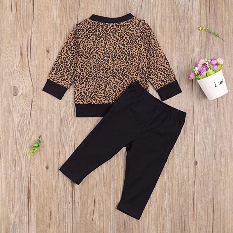 2-piece Ruffle Leopard Sweatshirts & Pants for Baby Girl