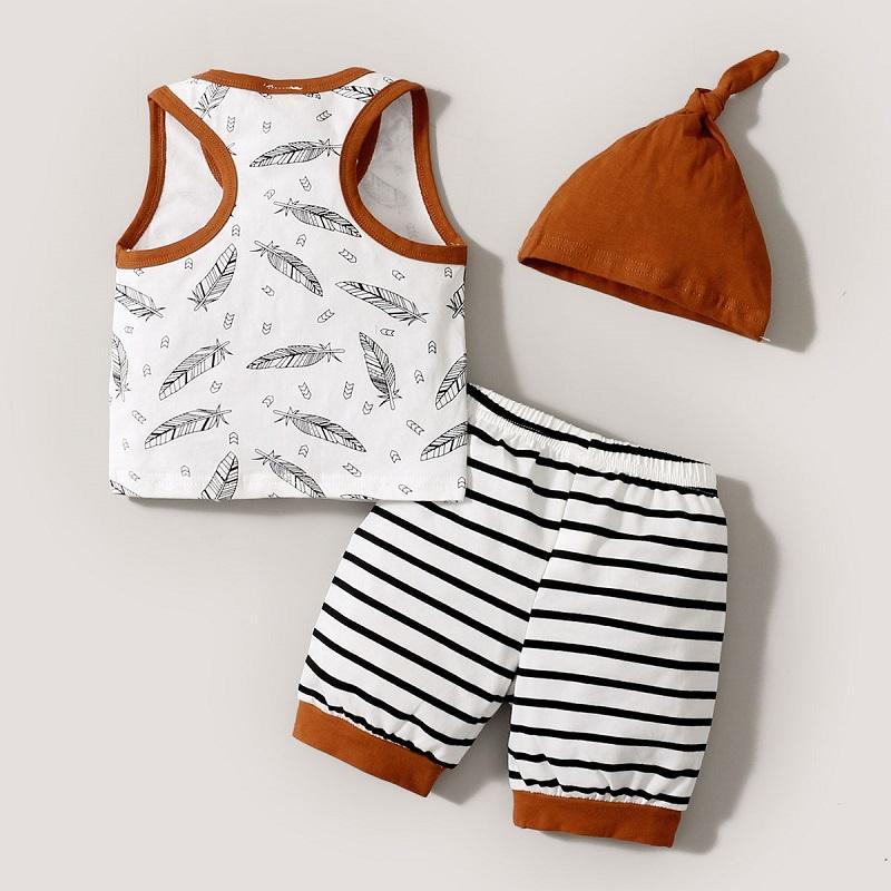 Baby Boy Leaf Print Tank & Striped Shorts & Hat