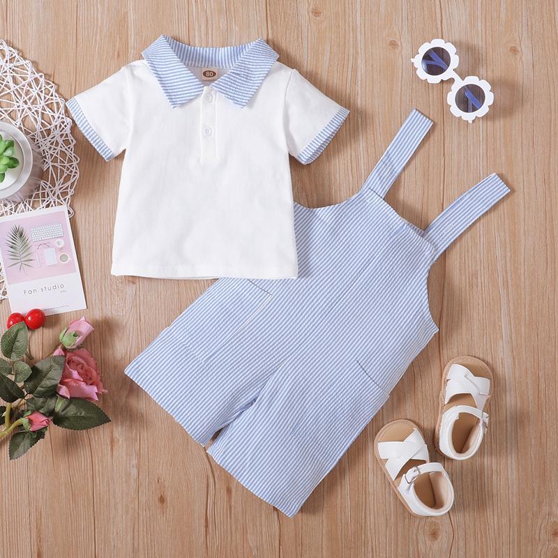 Baby Boy Color-block Shirt &  Striped Overalls