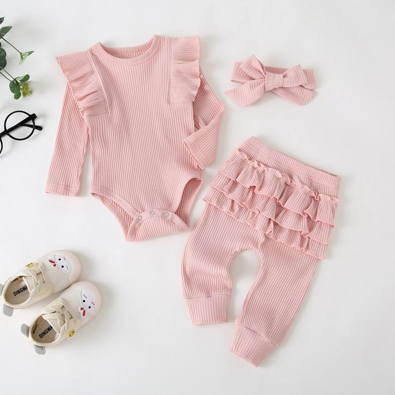 3-piece Ruffle Romper & Headband & Pants for Baby Girl