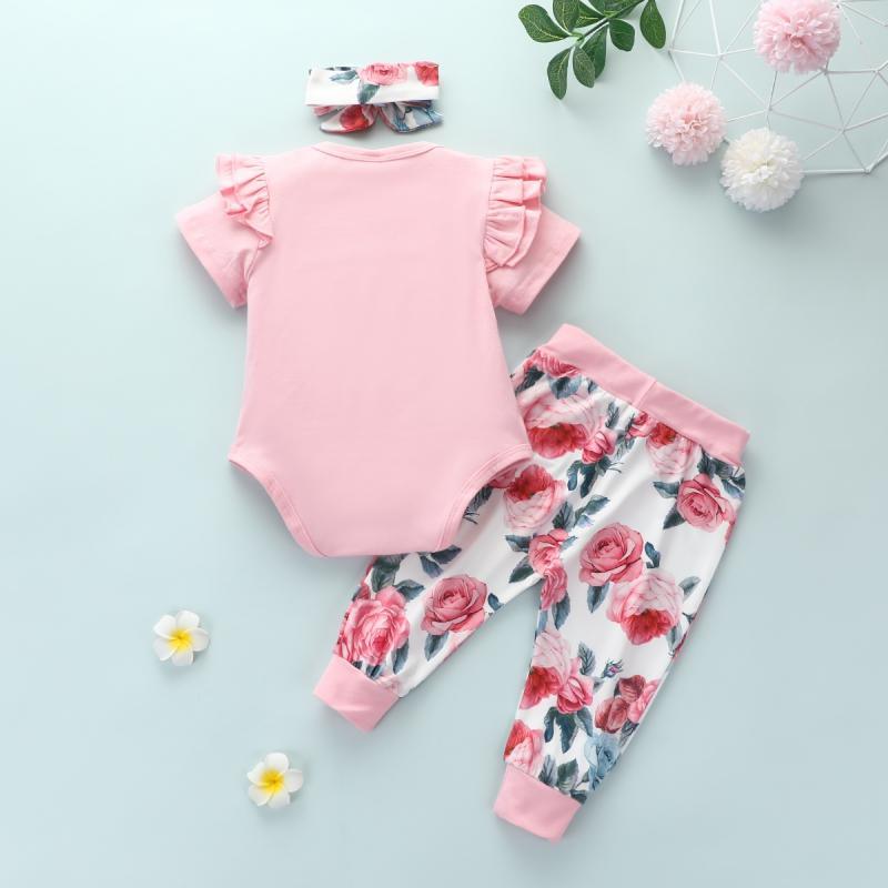 3-piece Ruffle Romper & Floral Pants & Headband for Baby Girl