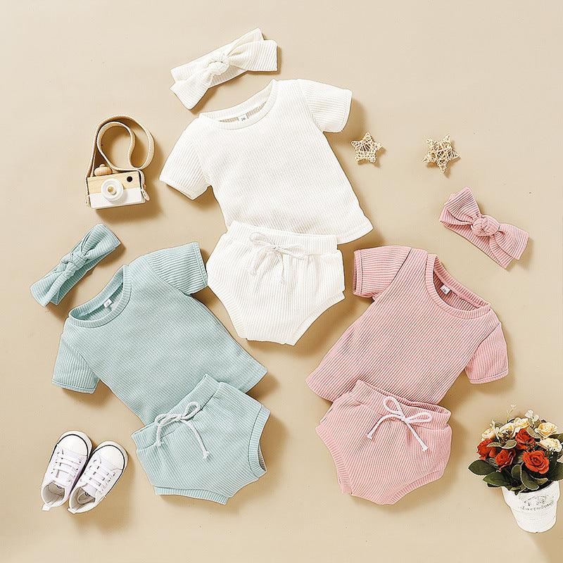 6months-3years Baby Sets Summer Baby Children's Clothing Solid Color Set Wholesale