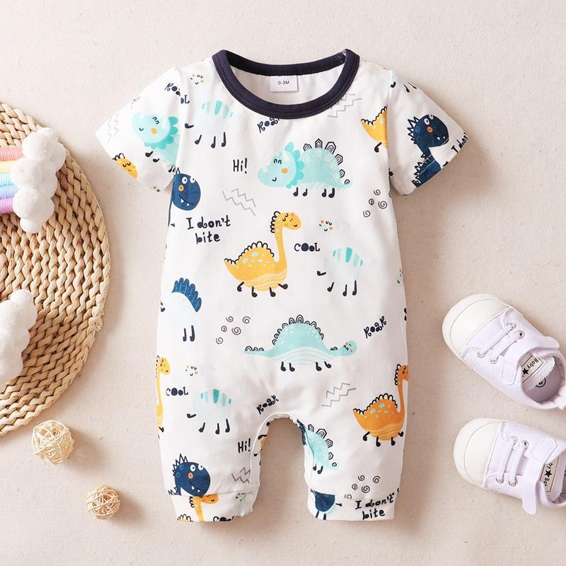 Baby Boy Cartoon Dinosaur Print Romper Children's Clothing