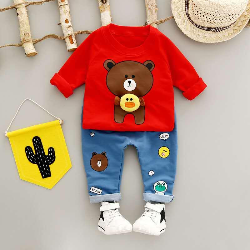 2-piece Bear Pattern Sweatshirts & Pants for Children Boy