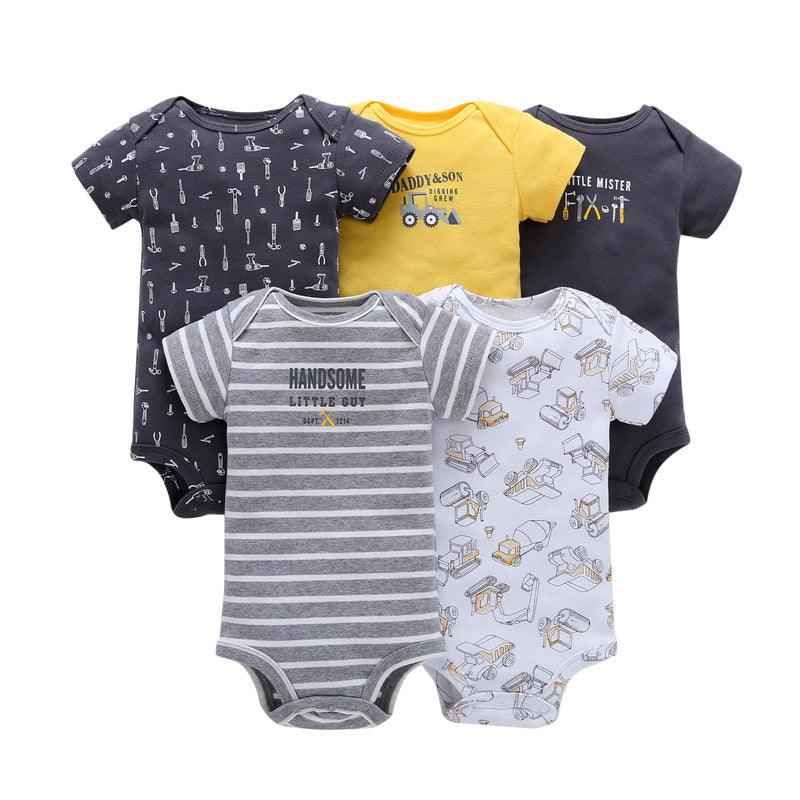 5PCs Set Jumpsuit Baby Boys Girls Short Sleeve Mixed Color Printing Triangle Jumpsuit Creeper 3