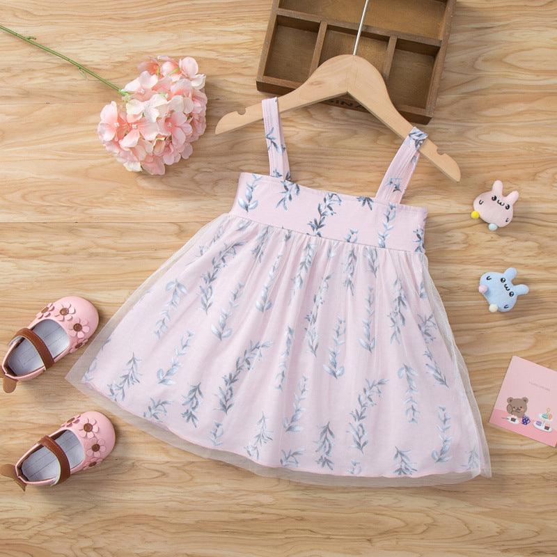 6months-3years Baby Girl Summer Dress Gentle Sling Floral Small Fresh Mesh Splicing Wholesale Baby Clothing