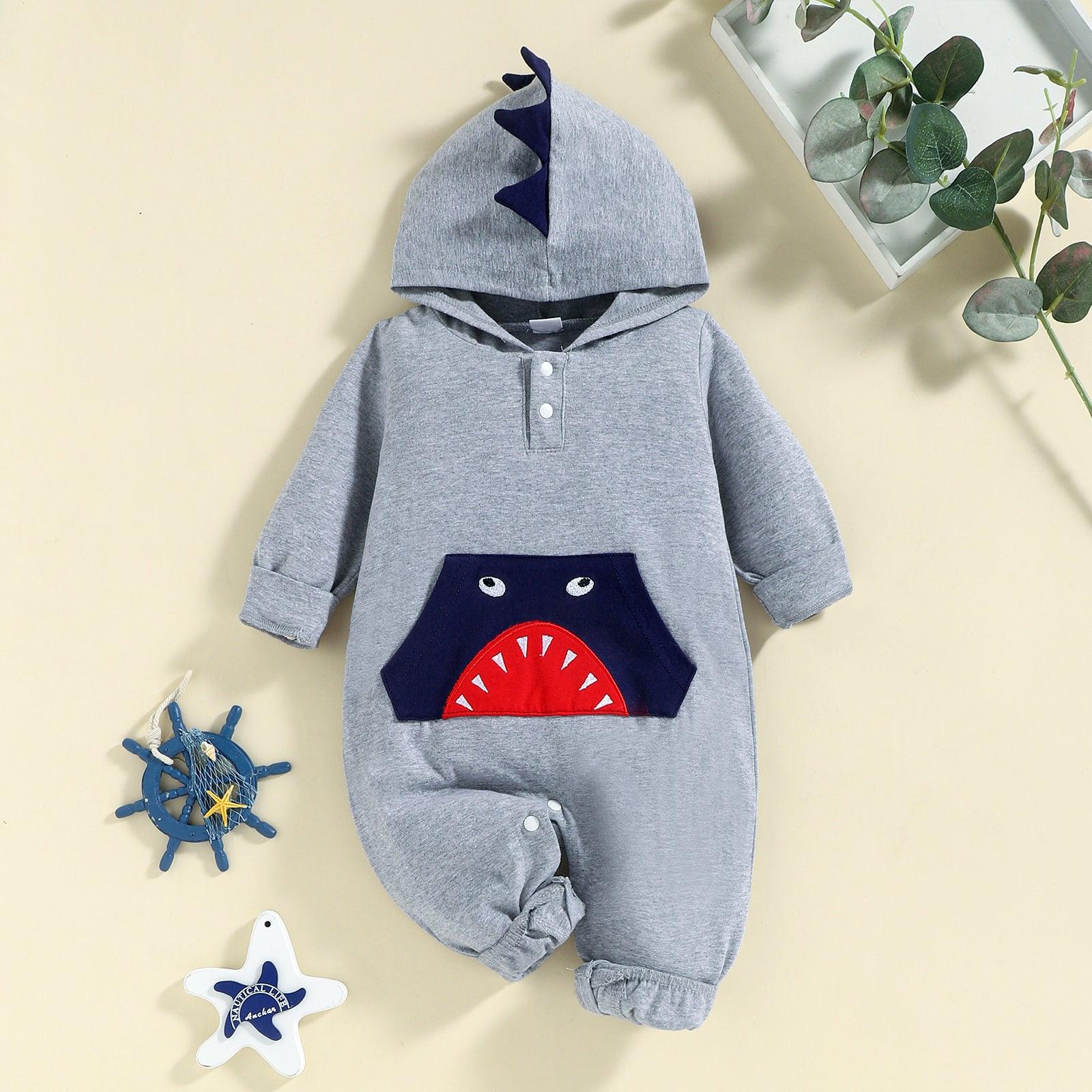 Baby Boys' Dinosaur Hooded Long Sleeved Jumpsuit