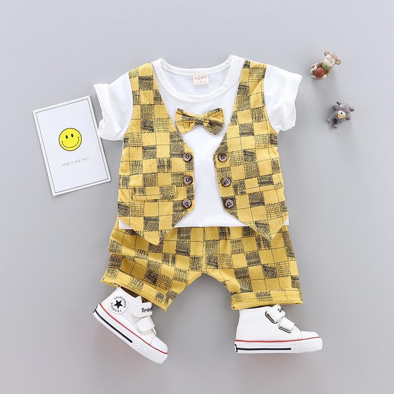 2-piece Fashion Plaid Bow Gentry T-shirt and Casual Suits