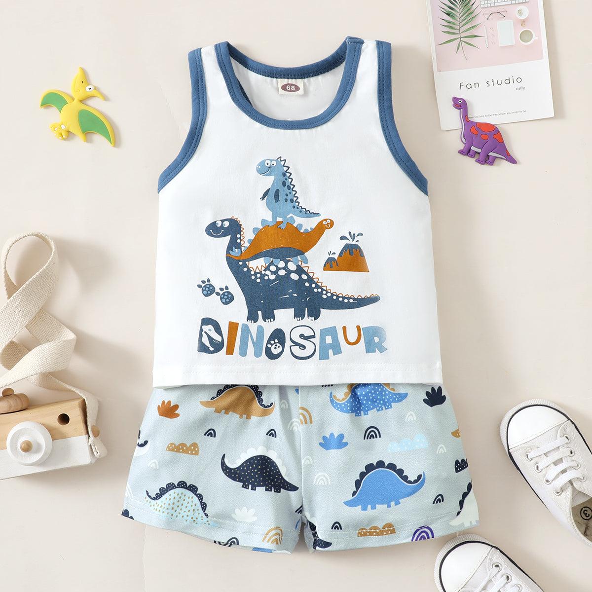 3-24M Baby Boy Sets Dinosaur Print Sleeveless Casual Cool Wholesale Baby Clothes KCL519306