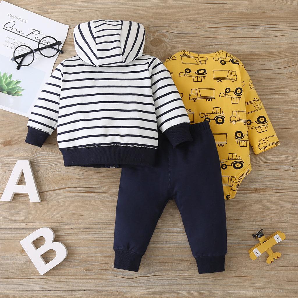 Baby Boys Yellow Car Print Coat Bodysuit Pants Set Cheap Baby Clothes Wholesale