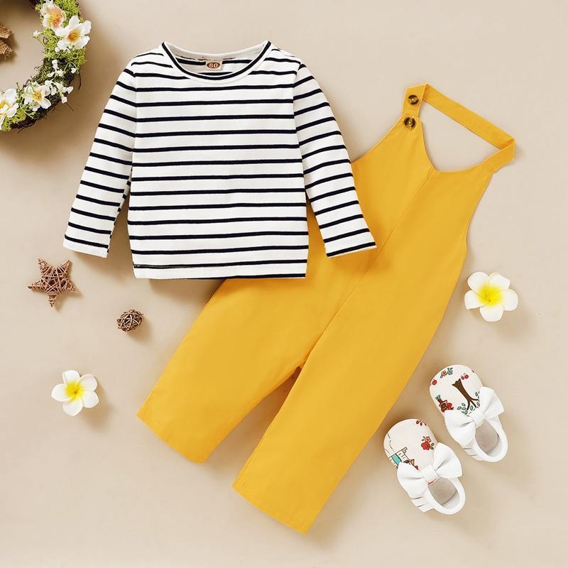 2-piece Striped Tops & Solid Dungarees for Toddler Girl