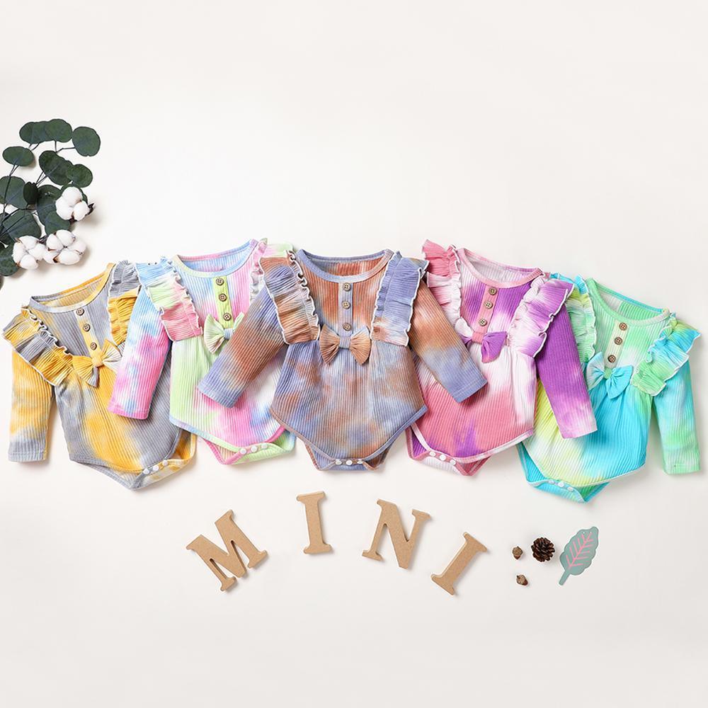 Baby Girl Long Sleeve Tie-dye Bow Decor Long Sleeve Romper Baby Clothing Warehouse