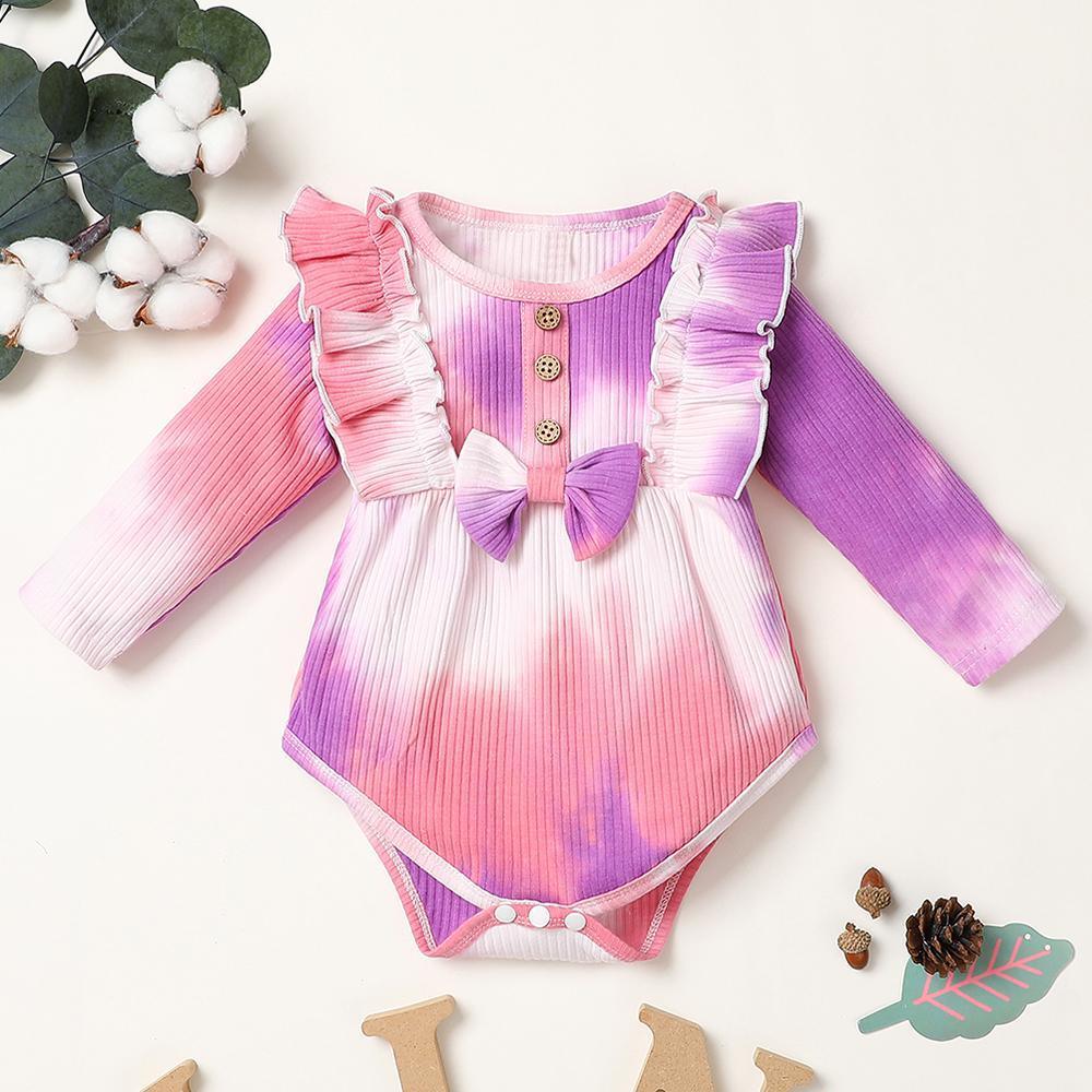 Baby Girl Long Sleeve Tie-dye Bow Decor Long Sleeve Romper Baby Clothing Warehouse