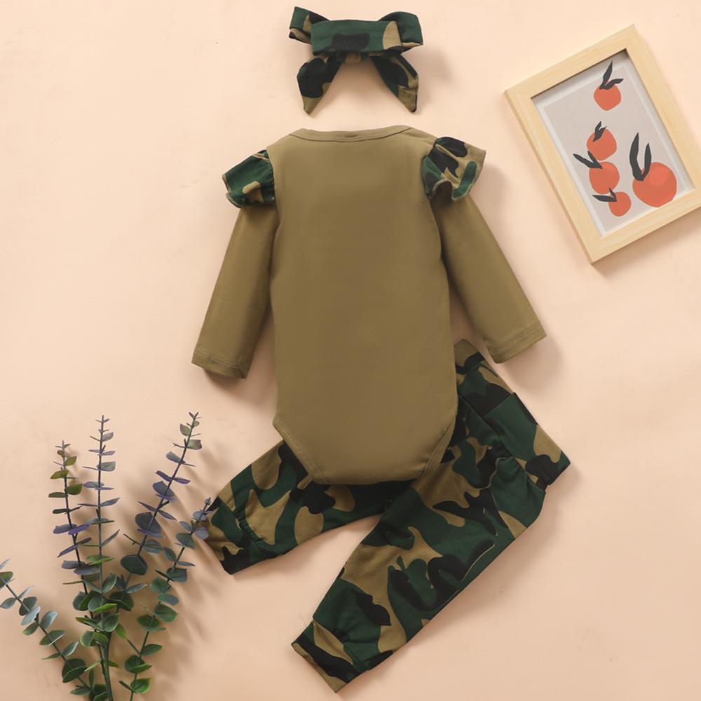 Baby Daddy's Little Girl Camo Long Sleeve Romper & Pants & Headband Baby Outfits